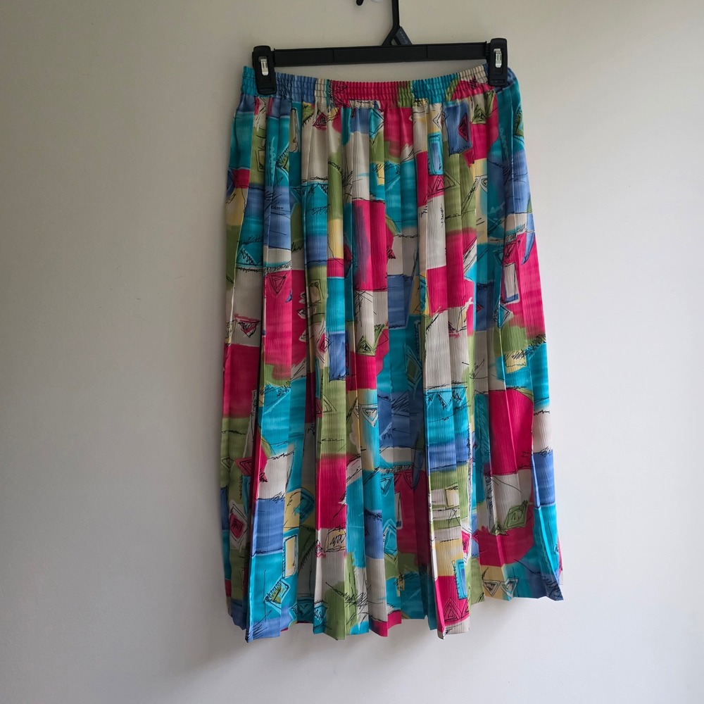 Alfred Dunner VTG Abstract Geometric Pleated Midi Skirt 14 Art Wear‎ Maximalist